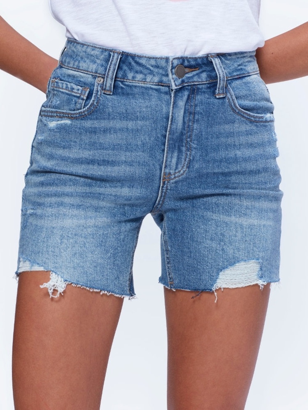 Paige Sarah Longline Denim Shorts - Picture 1 of 6